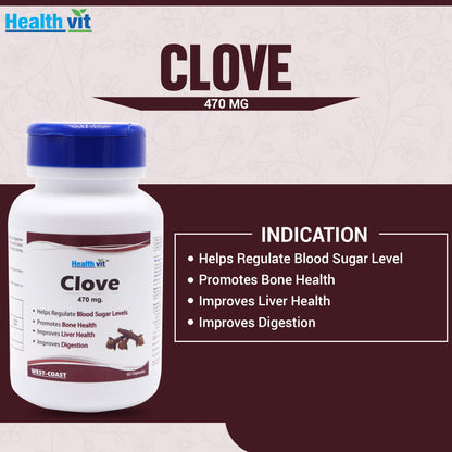 Healthvit Clove 470mg For Better Digestion  Improves Liver Health Helps In Increase The White Cell Count  100 Natural And Vegan  60 Capsules