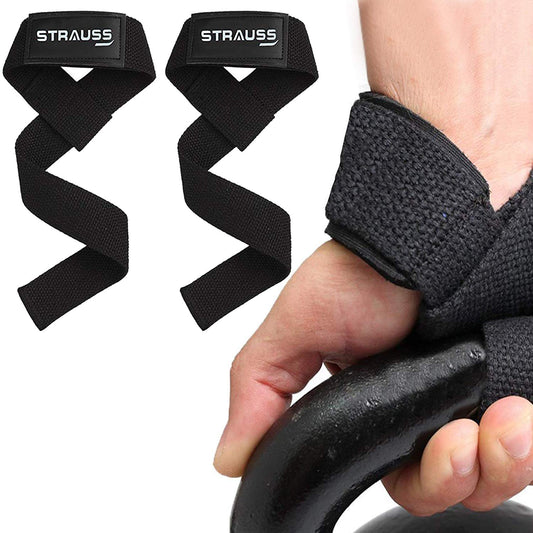 STRAUSS Cotton Wrist Support Band for Gym, Sports, Weightlifting. Adjustable, Comfortable, Breathable. Set of 2, Black. Ideal for Men and Women.