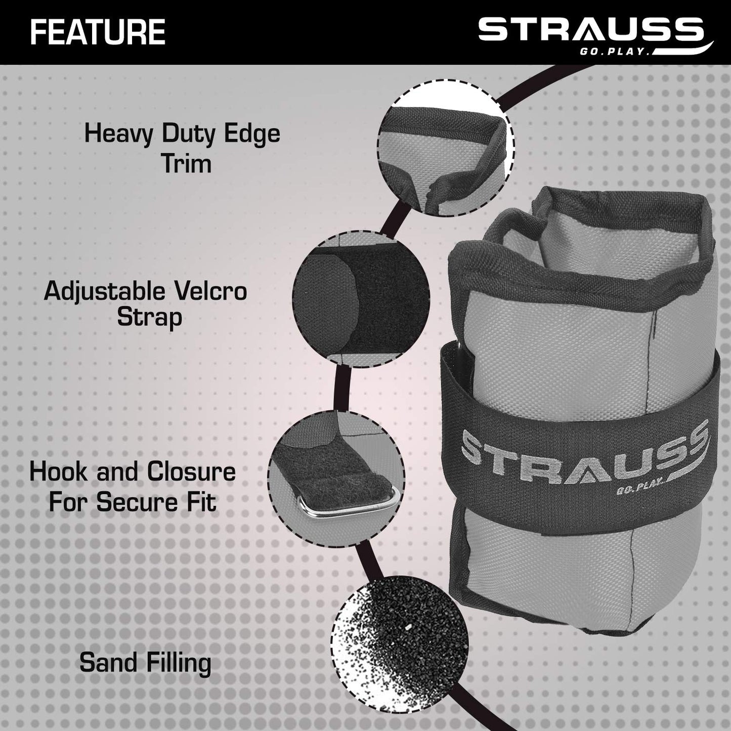 Strauss Adjustable Ankle/Wrist Weights 2KG x 2, ideal for walking, running, jogging, cycling, gym workout, strength training. Easy to use.