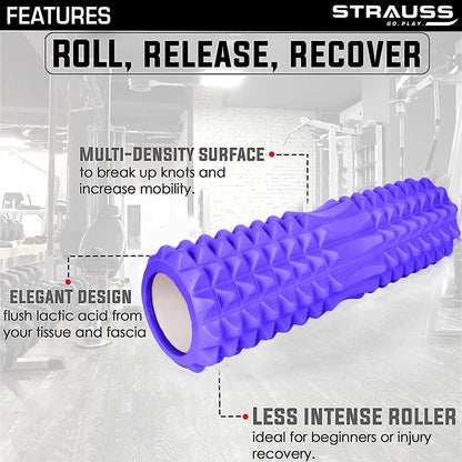 Strauss Grid Foam Roller, Eco-Friendly, Premium Eva Foam, Lightweight, Travel-Friendly, Relieves Muscle Tightness, Soreness, Inflammation, 45 CM, Purple