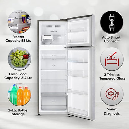 LG 272L Frost-Free Double Door Fridge, Smart Inverter, Dazzle Steel, Express Freeze, Multi Air Flow, 2023 Model, 2 Star