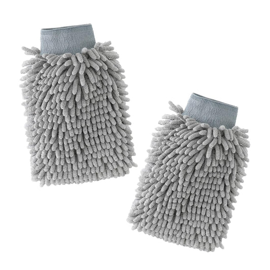 UMAI Microfiber Double-Sided Chenille Wash Mitt 1000 GSM - Ultra-Absorbent Dusting Gloves for Home, Car, Windows, Kitchen Cleaning, Grey