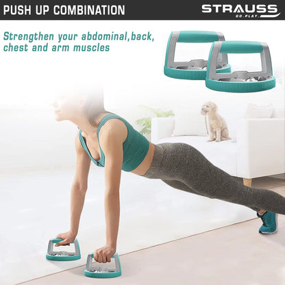 Strauss Ab Roller with Push Up Bar, Resistance Tube, Plank Roller for Core Training, Push-Ups, Pull-Ups, Squats, Glutes, Core Workout, Blue