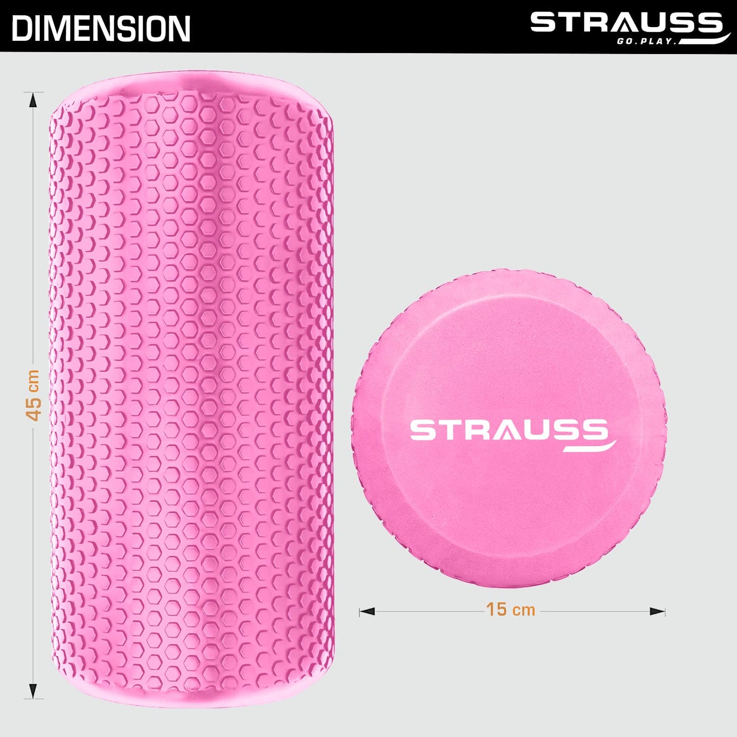 Strauss Yoga Foam Roller  Ideal For Exercise Muscle Recovery Physiotherapy Pain Relief  Myofascial  Deep Tissue Massage Roller 45 Cm Pink