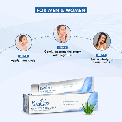 Kozicare Glycolic Acid Face Cream 12  Anti Wrinkles  Anti Ageing  Daily Moisturizer And Skin Brightener  Brightening Skin Cream For Women  Men  For All Skin Type- 15gm