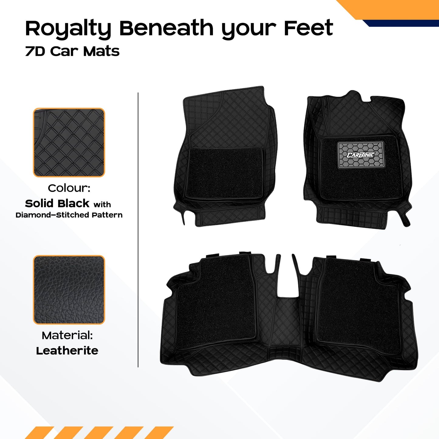 CARBINIC 7D Car Mats for Honda Elevate 2023: 7-layer protection, anti-skid, detachable curly mat, premium double-stitched leather.