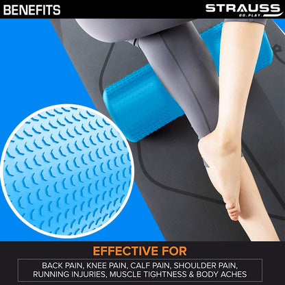 Strauss Yoga Foam Roller for Deep Tissue Massage, Muscle Recovery, Physiotherapy, Home Gym, Full Body Relaxation & Flexibility, 30cm, Sky Blue