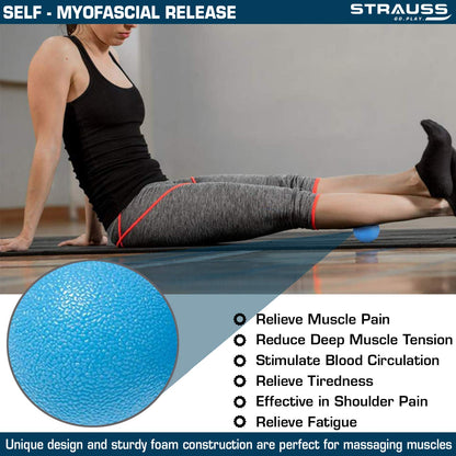 Strauss Yoga Massage Ball  Deep Tissue Massage Trigger Point Therapy Muscle Knots  High-Density Roller  Acupressure Ball for Pain Relief Blue