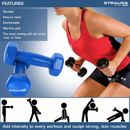 Strauss Unisex Vinyl Dumbbells Weight for Men  Women  1Kg Each 2Kg Pair  Ideal for Home Workout and Gym Exercises Blue