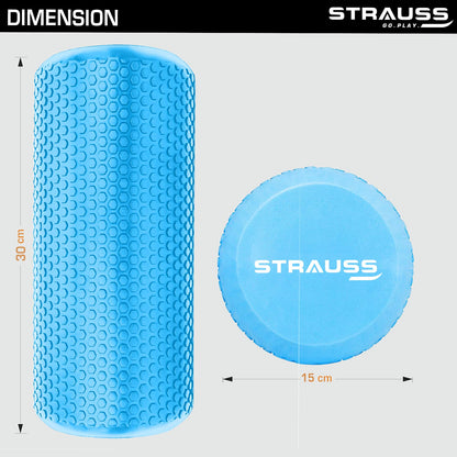 Strauss Yoga Foam Roller for Deep Tissue Massage, Muscle Recovery, Physiotherapy, Home Gym, Full Body Relaxation & Flexibility, 30cm, Sky Blue