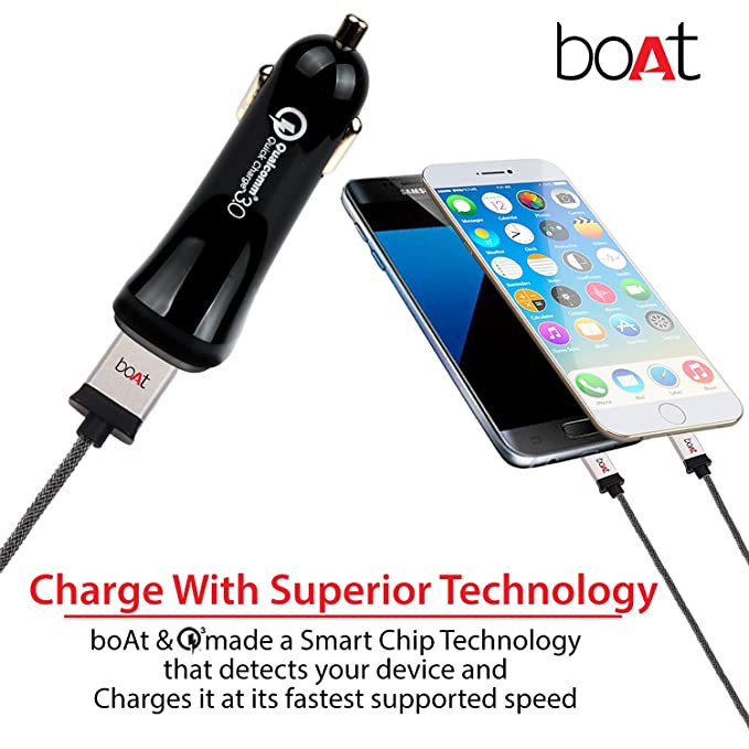 boAt Dual Port Rapid Car Charger Qualcomm Certified  Premium Car Charger with Quick Charge 3.0 Smart IC