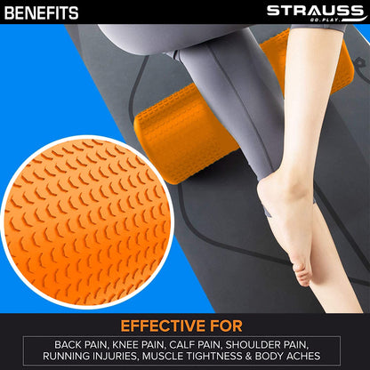 Strauss Yoga Foam Roller  Ideal For Exercise Muscle Recovery Physiotherapy Pain Relief  Myofascial  Deep Tissue Massage Roller 45 Cm Orange