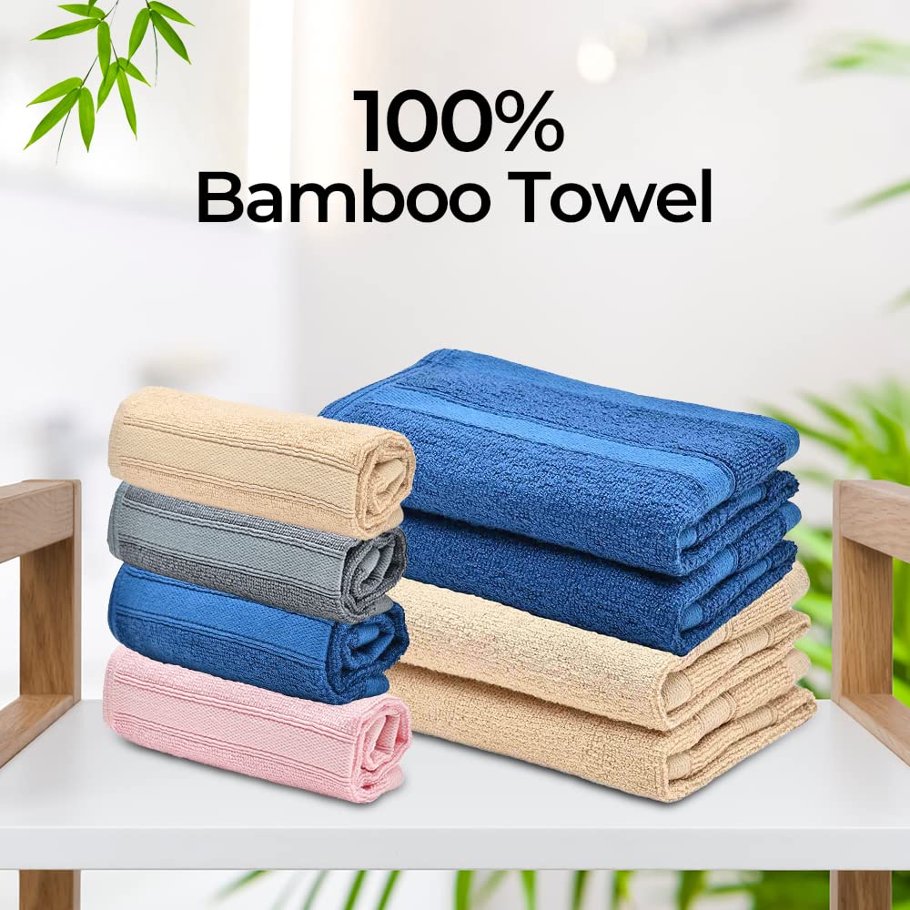 The Better Home 600GSM Bamboo Hand Towel, Anti-Odour, Anti-Bacterial, Ultra Absorbent, Quick Drying, Pack of 3 Beige.