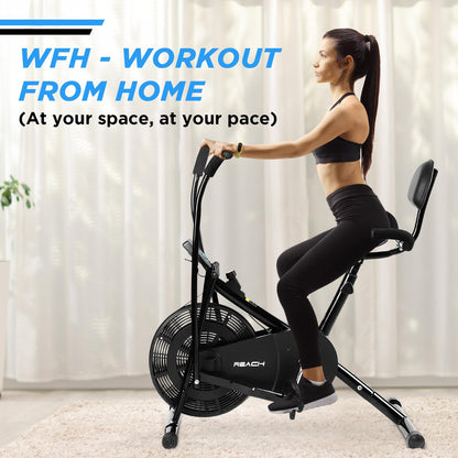 ELEV8 Ab-110 Bh Air Bike Exercise Cycle, Moving/Stationary Handle, Back Support, Cushioned Seat, Home Gym, Black