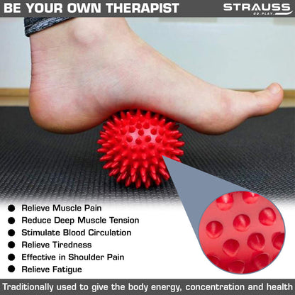 Strauss 2.7" Acupressure Massage Ball for Physiotherapy, Deep Tissue, Trigger Point, Myofascial Release, Pain Relief - Red