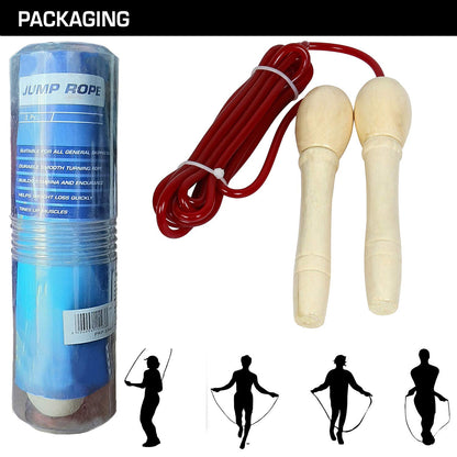 STRAUSS Wooden Skipping Rope  Comfortable Anti-Skid Handles Smooth Ball Bearing System Lightweight  Durable for Fitness Training and Exercise Red