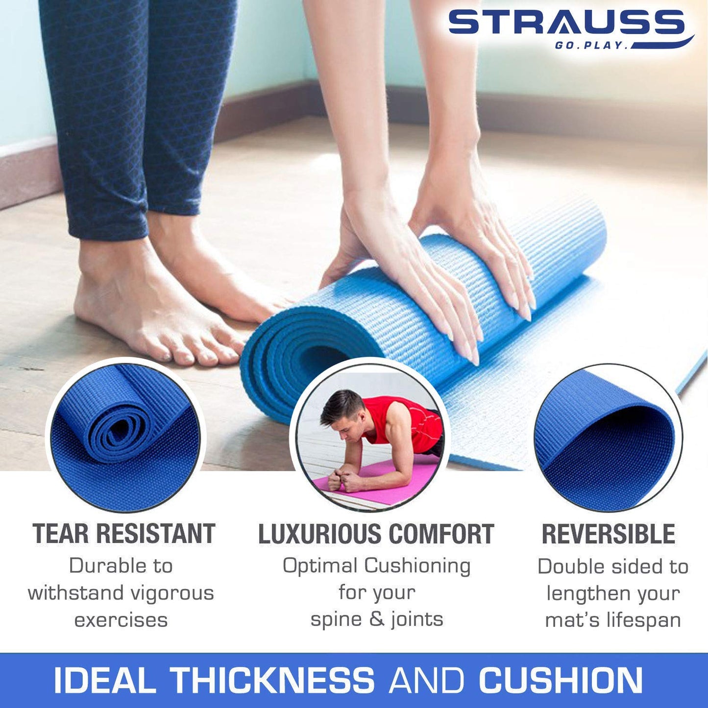 Strauss Yoga Mat 4 mm Blue