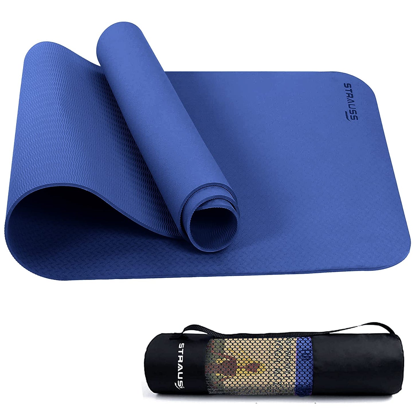 Strauss Yoga Mats for Women  Eco-Friendly mat for Men  Exercise mat for Home Workout Pilates Gym mat Anti Slip Fitness mat  Yoga Mat for Kids Cushioned Yoga mat with Carry Bag 6mm Blue