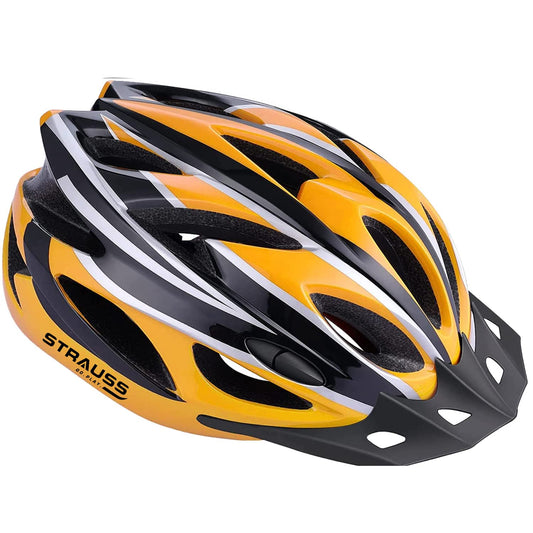 Strauss Adjustable Cycling Helmet, Lightweight, Superior Ventilation, EPS Foam, ABS Shell, for Adults & Kids, Black/Yellow.