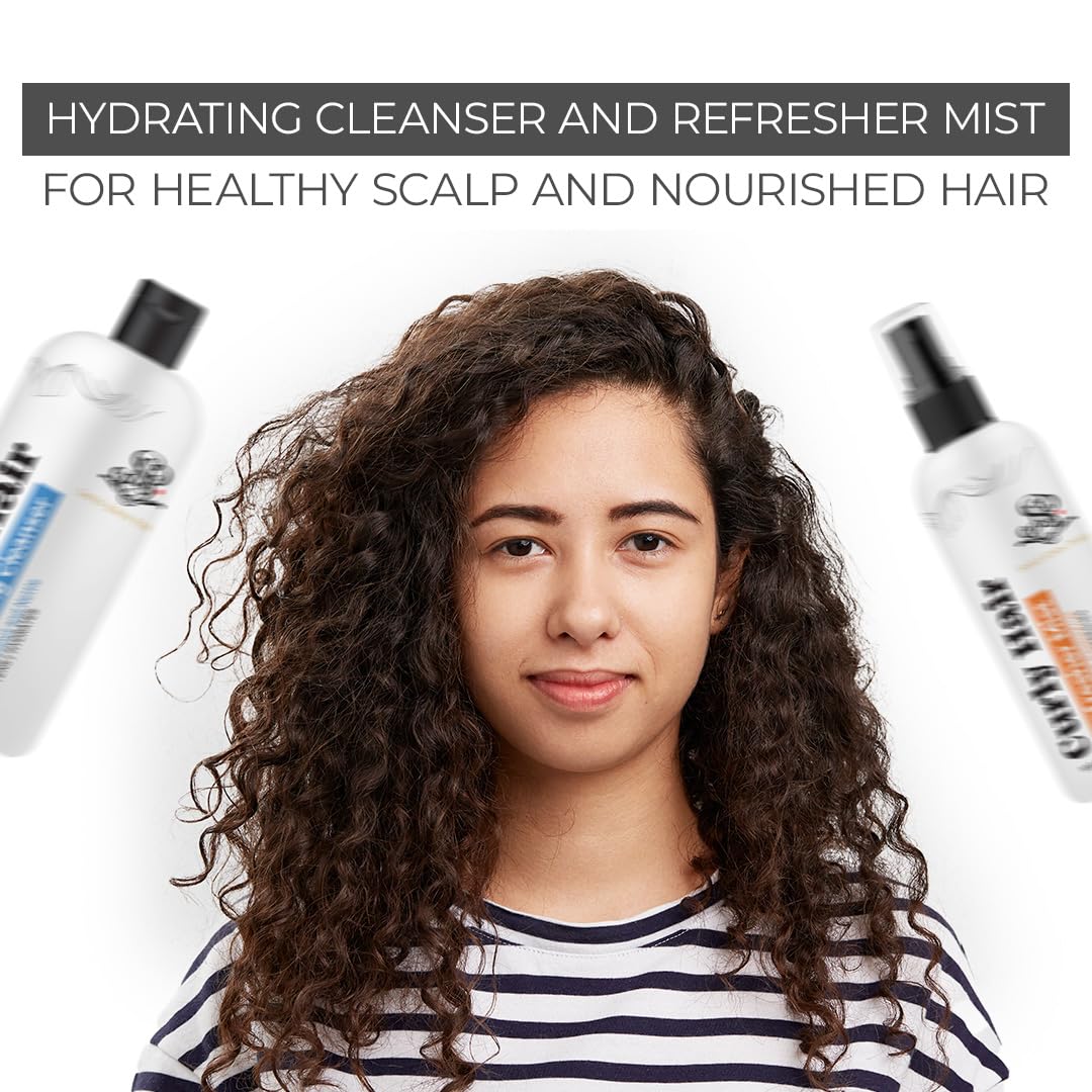 Curly Hair Hydrating Cleanser & Refresher Mist Combo by Savio John Pereira, pack of 2. Perfect for frizzy and curly hair care.