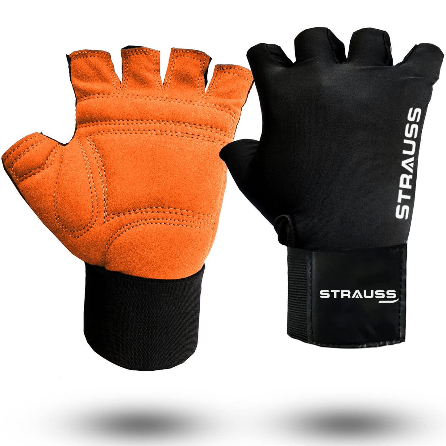 STRAUSS Suede Gym Gloves: Weightlifting, Training, Cycling, Exercise. Half Finger, 8mm Foam Cushion, Anti-Slip, Breathable Lycra, Black, Small.