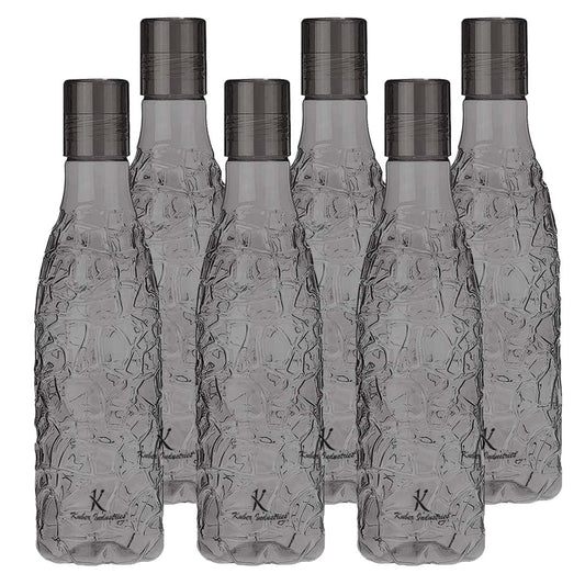Urbane Home BPA-Free Plastic Water Bottle  Leak Proof Firm Grip 100 Food Grade Plastic Bottles  For Home Office School  Gym  Unbreakable Freezer Proof Fridge Water Bottle  Pack of 6Black