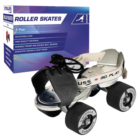 STRAUSS Junior Tenacity Roller Skates, Adjustable for Kids (3-7 Years), 4 Wheels, Indoor/Outdoor, Up to 40kg, Black