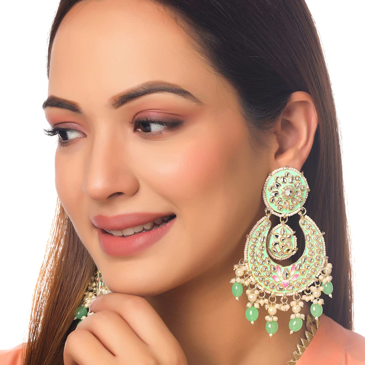 Yellow Chimes Earrings for Women and Girls Traditional Meenakari Chandbali  Gold Toned Green Meenakari Chandbali Earrings  Birthday Gift for girls and women Anniversary Gift for Wife