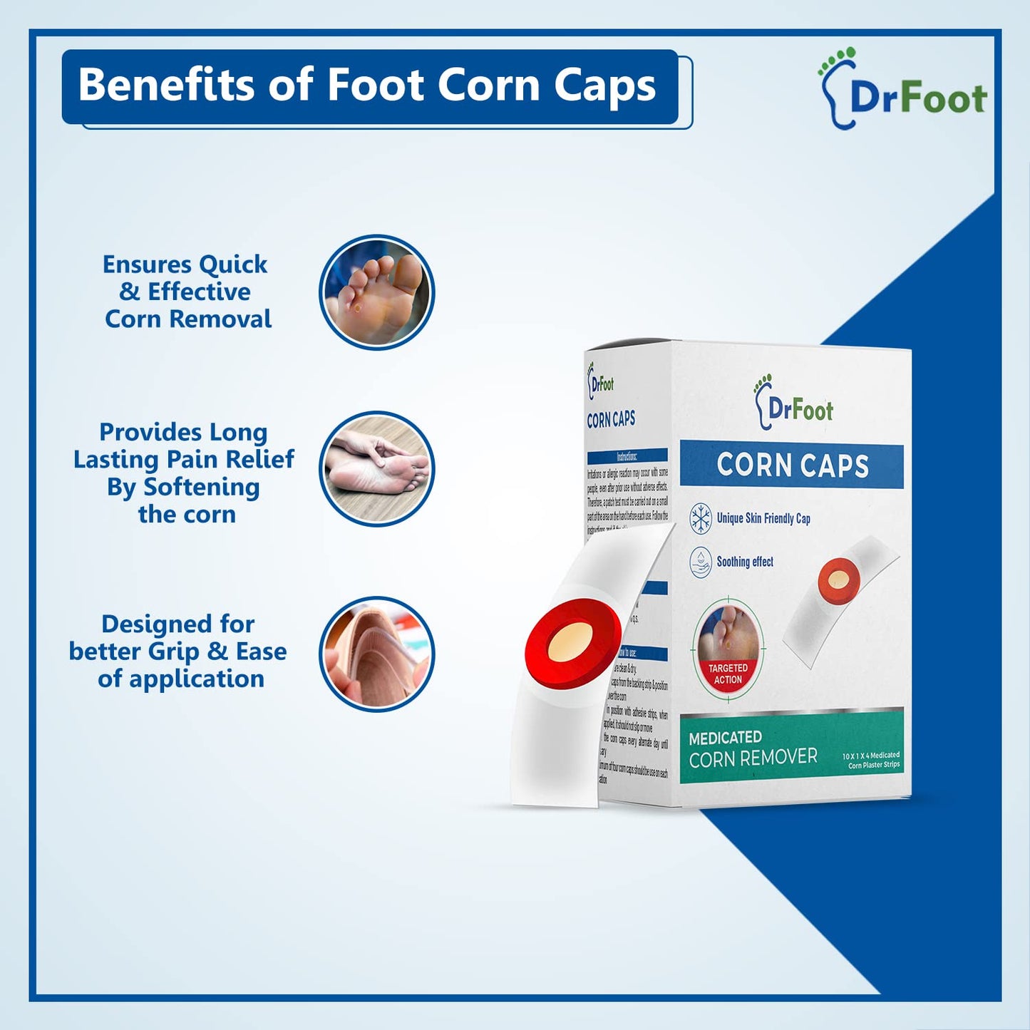Dr foot Corn Caps 40 Strips Medicated Plaster Bandage Skin Friendly Cap Soothing Effect Helps for Fast Effective and Easy to Deep Foot Corn Remover  Easy to Remove
