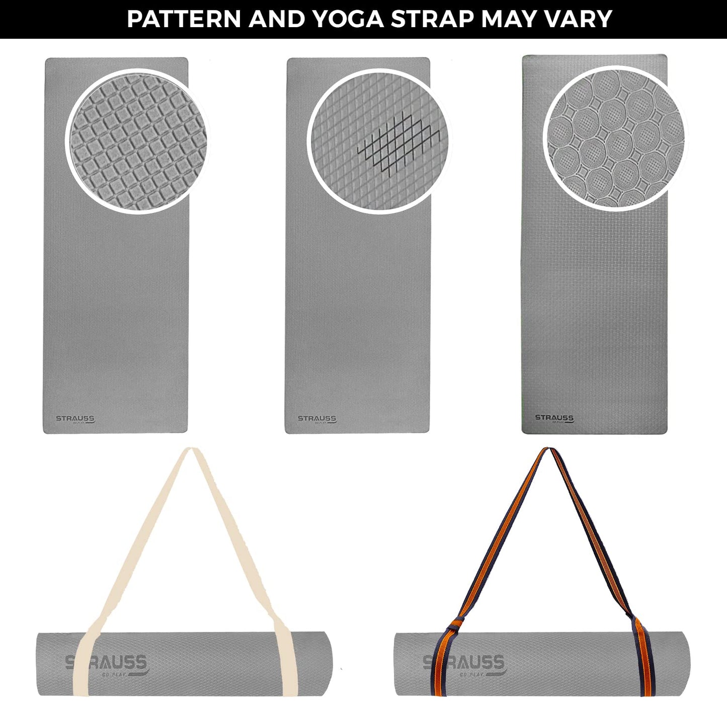 Strauss Anti Skid EVA Yoga Mat with Carry Strap 6mm Grey