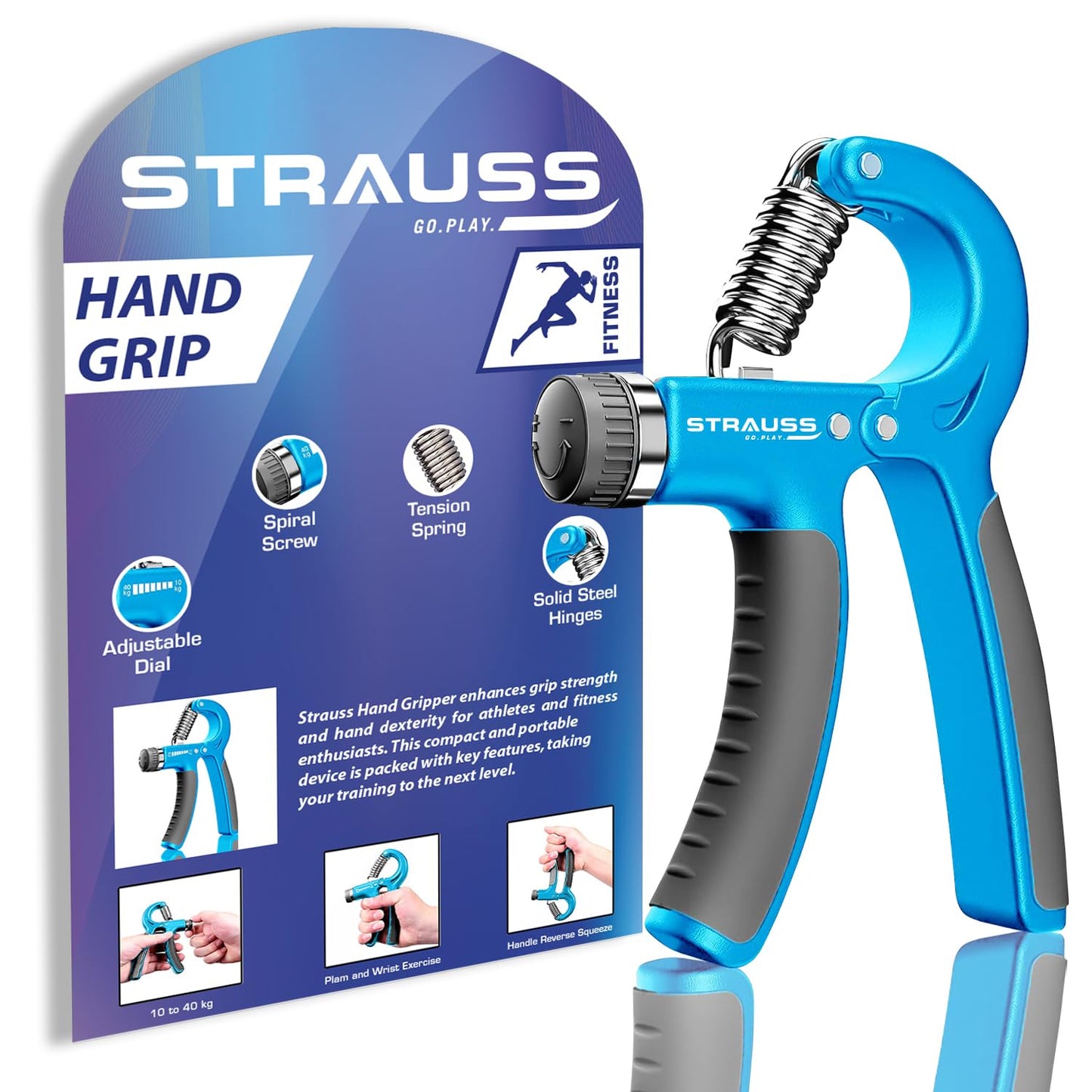 Strauss Adjustable Hand Grip 10KG-40KG for Home Gym Workouts, Perfect for Finger, Forearm, Hand Exercises, Strength Building for Men & Women.