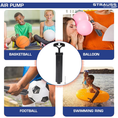 Strauss Hand Air Pump for Football, Volleyball, Basketball, Rugby, Soccer, and other inflatable balls. Includes stainless steel pin. 1 pc, Black.