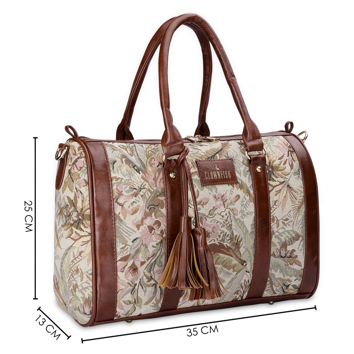 THE CLOWNFISH Lorna Tapestry Fabric  Faux Leather Handbag Sling Bag for Women Office Bag Ladies Shoulder Bag Tote For Women College Girls Beige