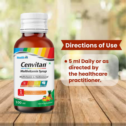 Healthvit Cenvitan Multivitamin Syrup for Men & Women, Immunity Booster with Vitamin C, E, D, 100ml.