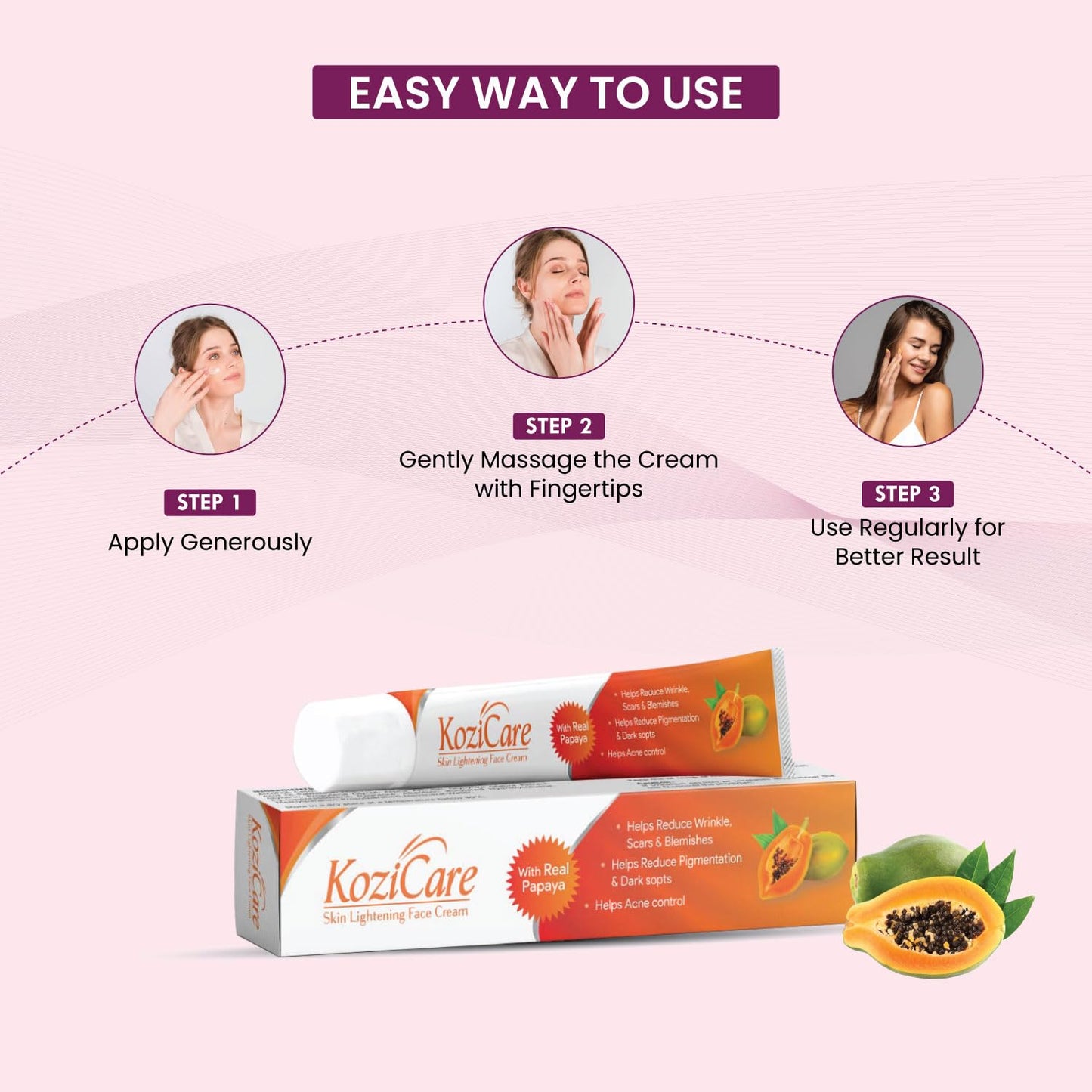 Kozicare Papaya Face Cream with Kojic Acid, Niacinamide, Alpha Arbutin for Pigmentation, Melasma, Dark Spots, Glow - 15g