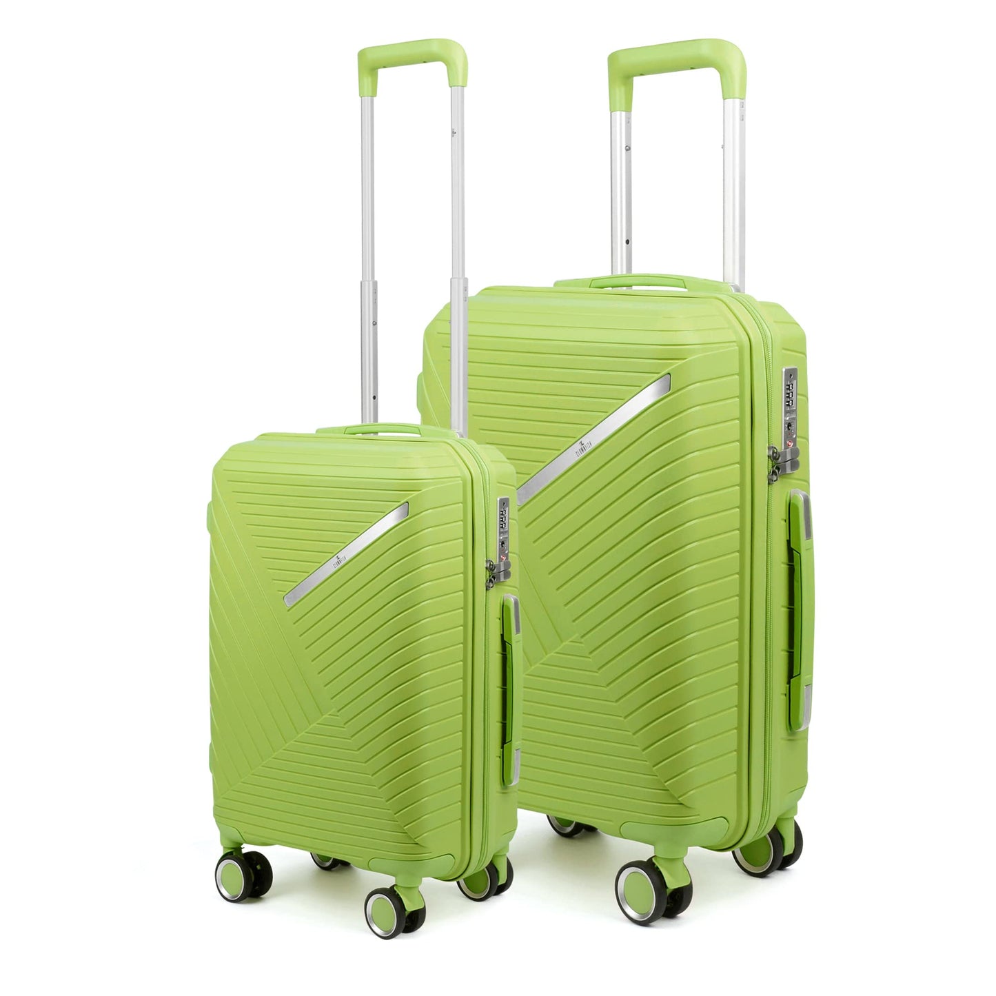 THE CLOWNFISH Combo of 2 Denzel Series Luggage Polypropylene Hard Case Suitcases Eight Wheel Trolley Bags with TSA Lock- Green Medium 66 cm-26 inch Small 56 cm-22 inch