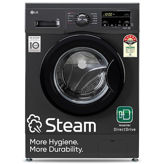 LG 7Kg 5 Star Front Load Washing Machine, Direct Drive, Steam Wash, Smart Diagnosis, Allergy Care, In-Built Heater, Touch Panel, Black