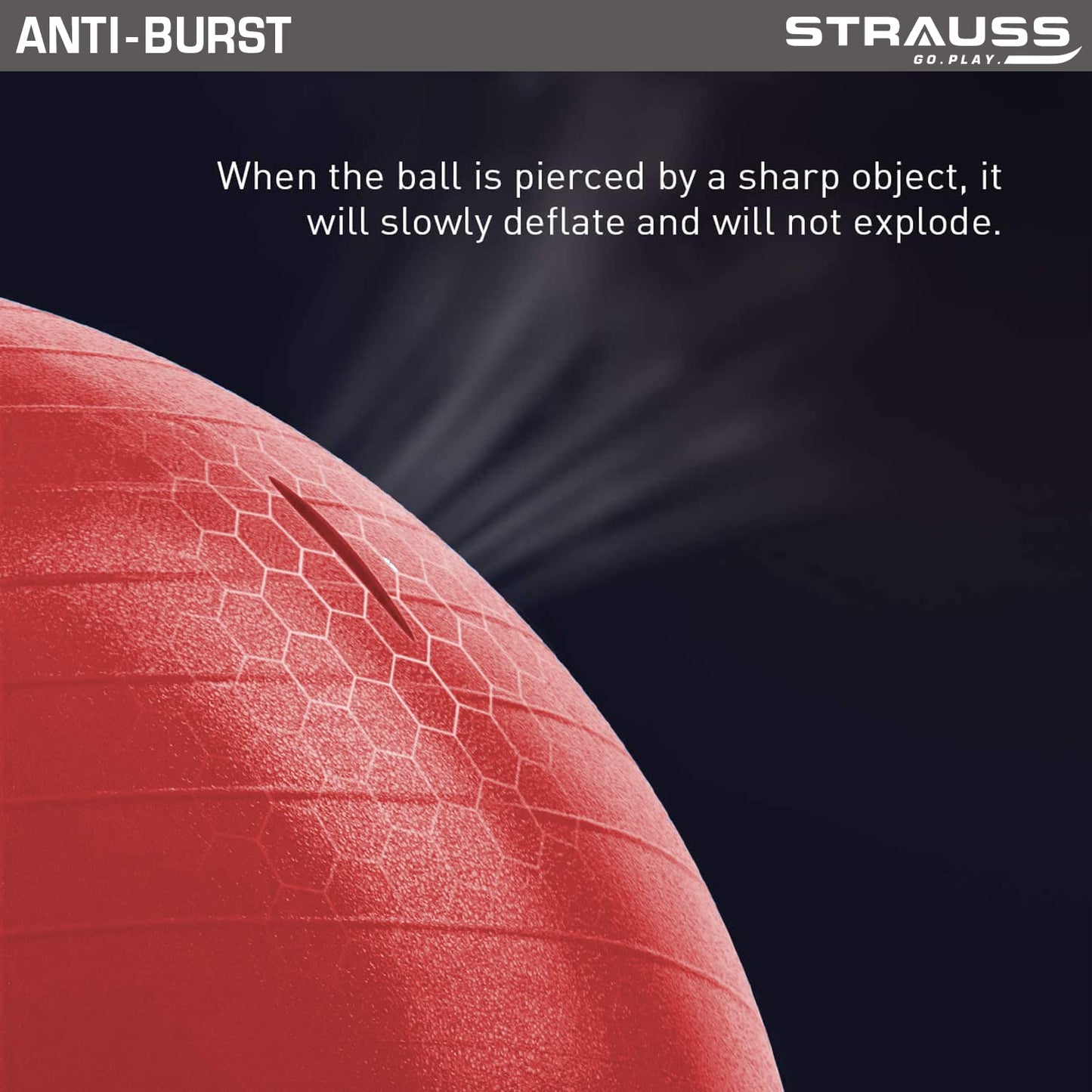 STRAUSS 85cm Anti-Burst Gym Ball with Free Foot Pump for Exercise, Yoga, Pregnancy, Balance, Stability - Red