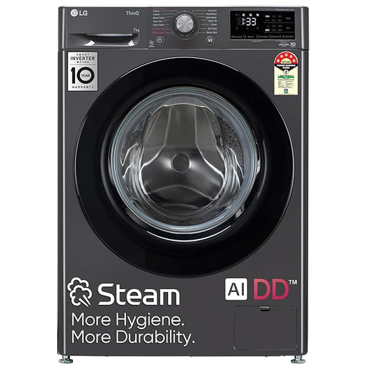 LG 7 Kg 5 Star AI Direct Drive Fully-Automatic Front Loading Washing Machine Middle Black Steam for Hygiene Wash