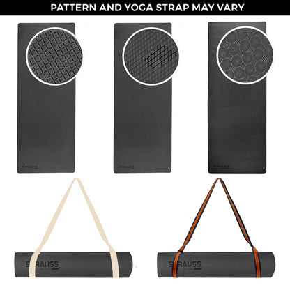 STRAUSS TPE Dual Layer Yoga Mat, 4MM, Lightweight, Eco-Friendly, Ideal for Home Gym, Includes Carry Strap, Black.