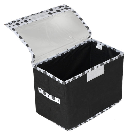 Kuber Industries Dot Printed Foldable Small Non-Woven Storage BoxTranasparent LidDurable HandlesSize 37 x 20 x 26 CM Black -44KM0416