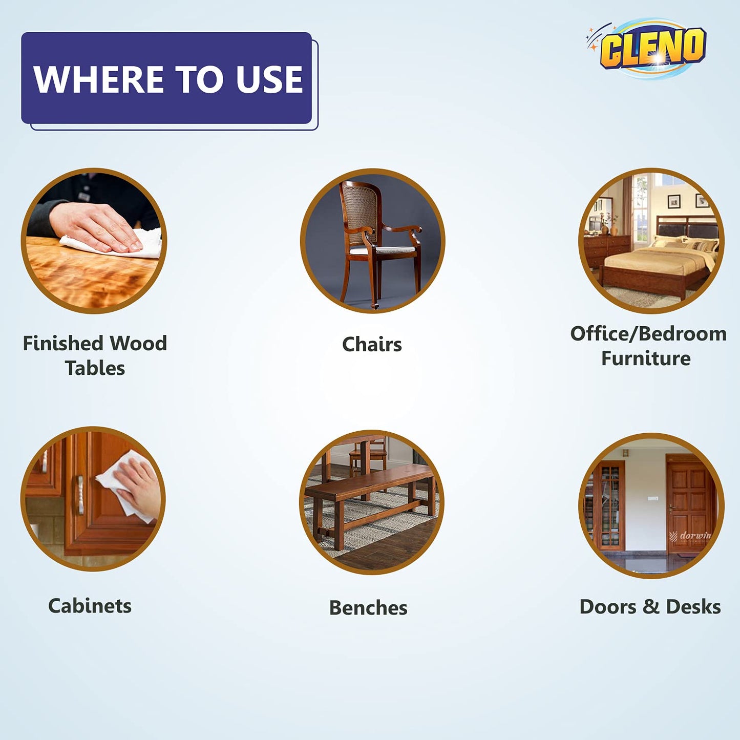 Cleno Wood  Laminate Furniture Wet Wipes Clean Restore Polish  Protects TablesChairsCupboardBedroom FurnitureCabinetsBenchesDoorsDesksAll Types of Furniture - 50 Wipes Ready to Use