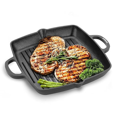 Homepuff Pre-Seasoned Non-Stick Cast Iron Grill Pan with Handle Non-Toxic Sandwich MakerBarbequeLoha Tandoor for Healthy Cooking