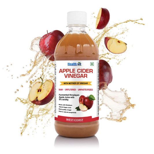 Healthvit Apple Cider Vinegar With Mother, 500ml: Weight Loss, Better Skin, Digestive Enzymes, Energy & Immunity Booster, Organic.