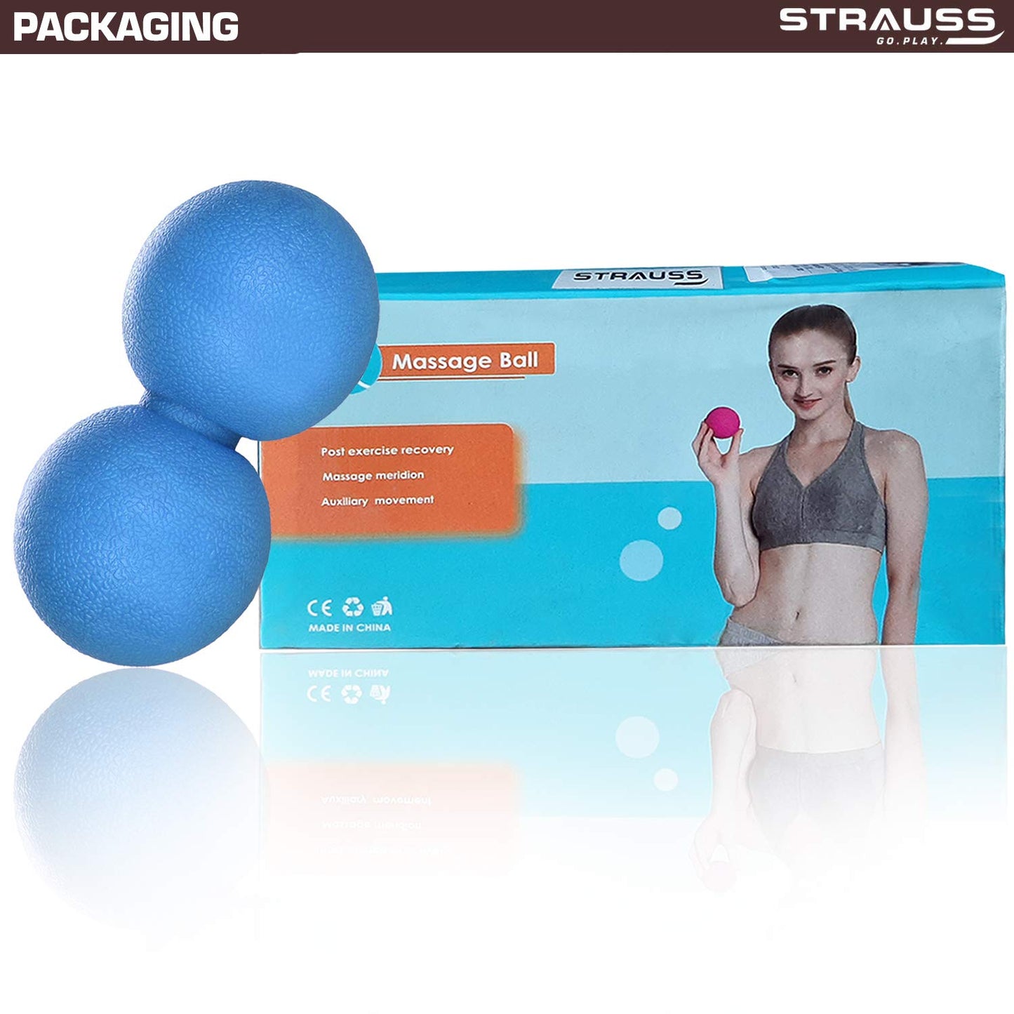 Strauss Yoga Lacrosse Massage Dual Peanut Ball for Physiotherapy, Deep Tissue Massage, Trigger Point Therapy, Muscle Knots, Pain Relief, Blue