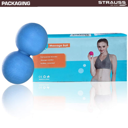 Strauss Yoga Lacrosse Massage Dual Peanut Ball for Physiotherapy, Deep Tissue Massage, Trigger Point Therapy, Muscle Knots, Pain Relief, Blue