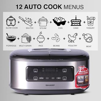 SHARP 1ST Dual Pot JAPAN TECHNOLOGY Automatic Electric Twin Cooker with Non-Stick Pot 5 Litres