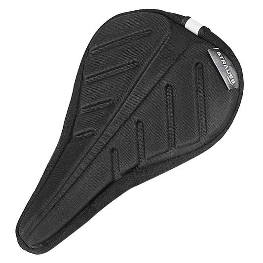 STRAUSS Extra Soft Gel Seat Cover, Anti-Slip, Thick Padding, Breathable, Adjustable Straps, Fits All Cycles, Black.