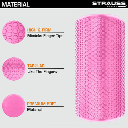 Strauss Yoga Foam Roller  Ideal For Exercise Muscle Recovery Physiotherapy Pain Relief  Myofascial  Deep Tissue Massage Roller 45 Cm Pink