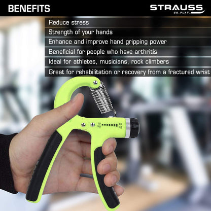 Strauss Adjustable Hand Grip 10KG-40KG for Home Gym Workouts, Perfect for Finger, Forearm, Hand Exercises, Strength Building for Men & Women.